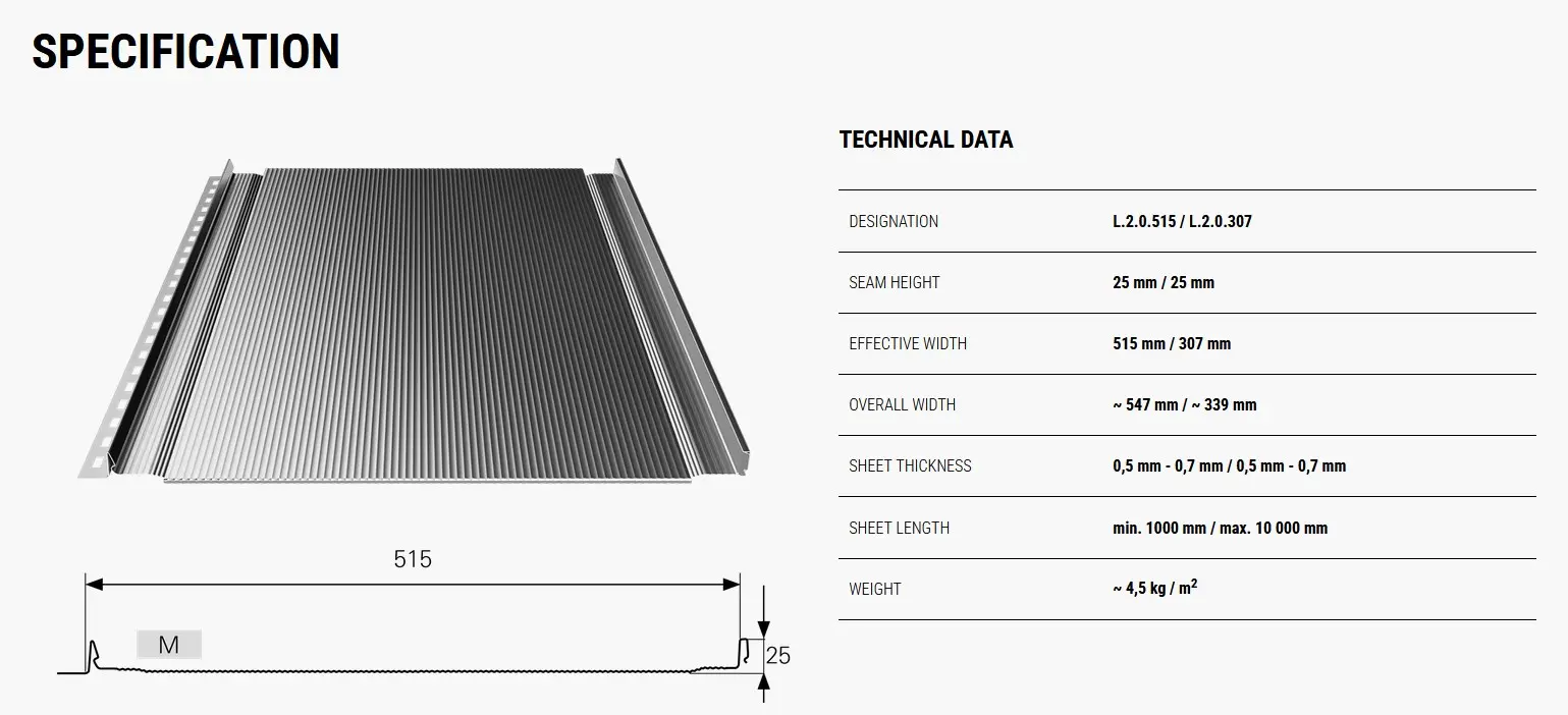 Standing Seam Metal Roof Panel SNAP LOCK specyfications